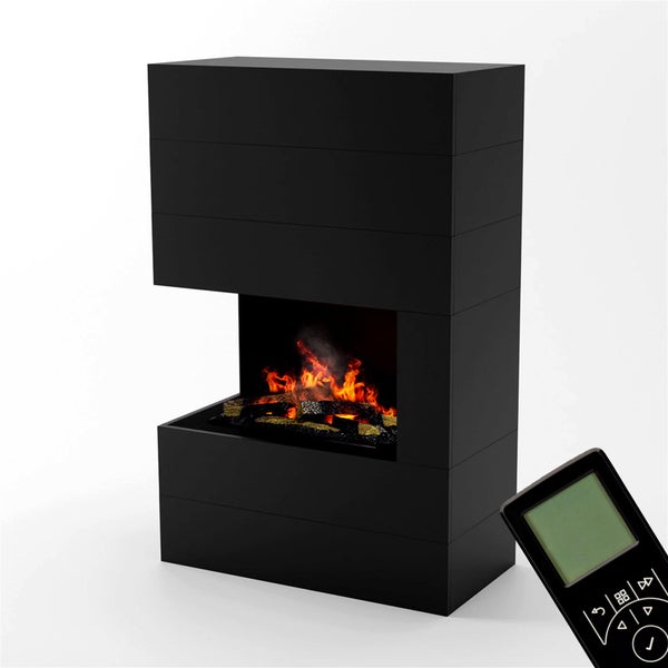 GLOW FIRE Elektrokamin 'Tucholsky Left Corner' | Wasserdampf Kamin mit OMC 600 inkl. Holz in schwarz als Raumteiler | HxBxT: 140x90x45 cm
