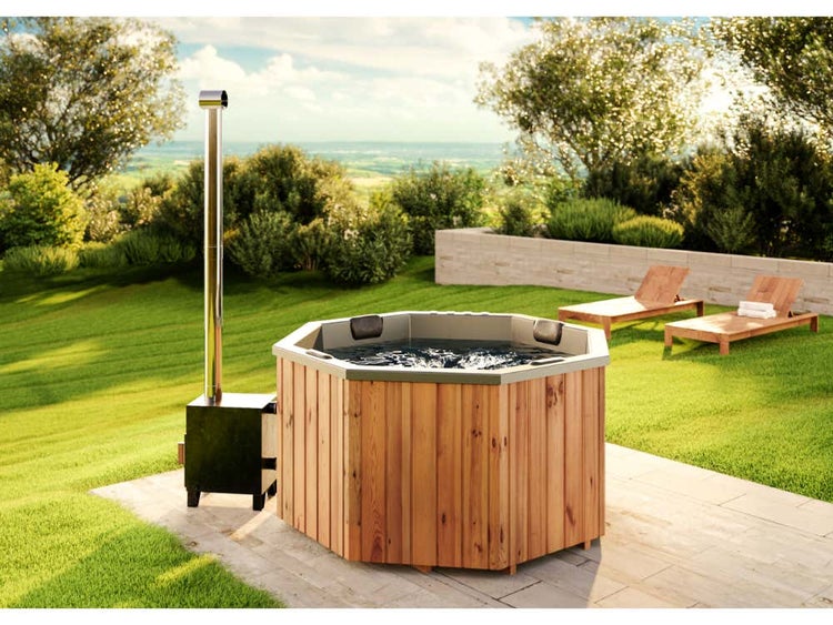 FinnTherm Badefass Kopenhagen Spa Edition aus Holz in Grau 2x2m