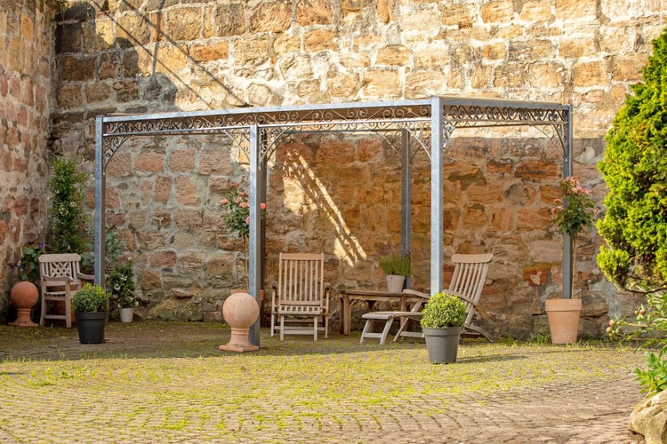 Pergola ELEO Sardegna 3 x 4 m feuerverzinkt | mit Sonnensegel ecru
