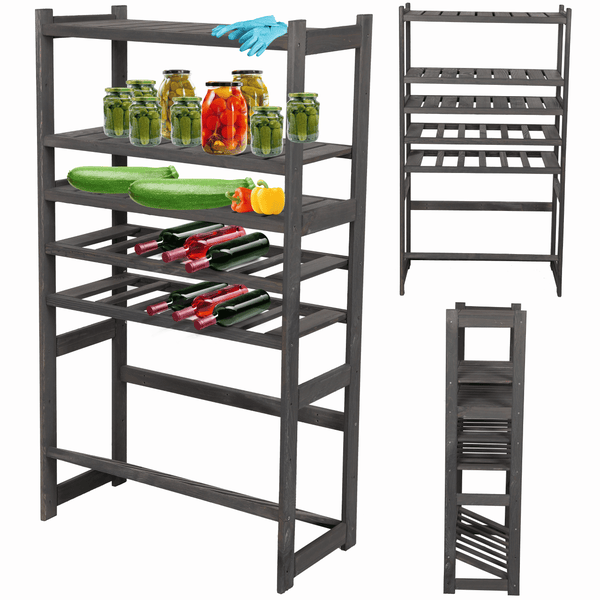 PROREGAL Getränkekisten- & Weinregal SPREEWALD HxBxT 124x70x33cm 12 Flaschen auf 2 Ebenen + 1 Ebene für Kisten + 3 Ablagen Massives Kiefernholz Grau geölt