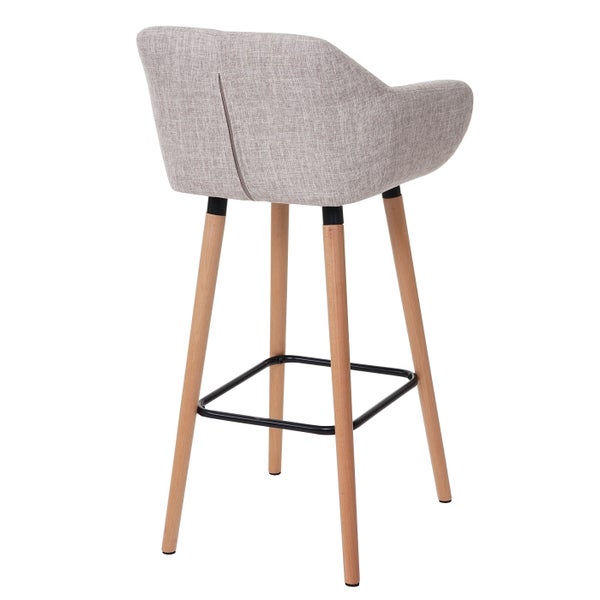 Barhocker mit Stoffbezug und Holzbeinen