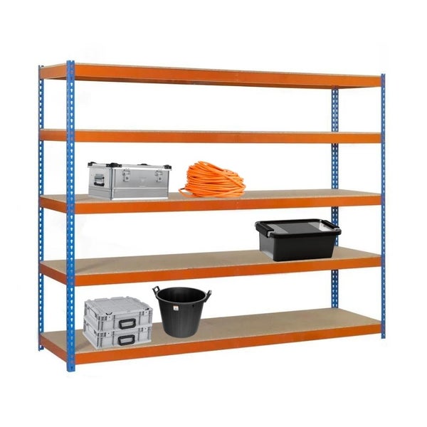 Schwerlastregal GIANT WOOD YETI FIVE | HxBxT 250x120x45cm | Fachlast 400kg | Blau-Orange