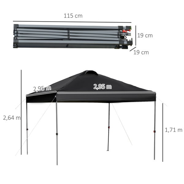 Outsunny Pavillon ca. 3x3m, wasserdicht Stabil Winterfest Pop-up Faltpavillon, UV Schutz, Faltbar Partyzelt, Gartenzelt mit Tasche, Gartenpavillon für Camping Garten, Schwarz