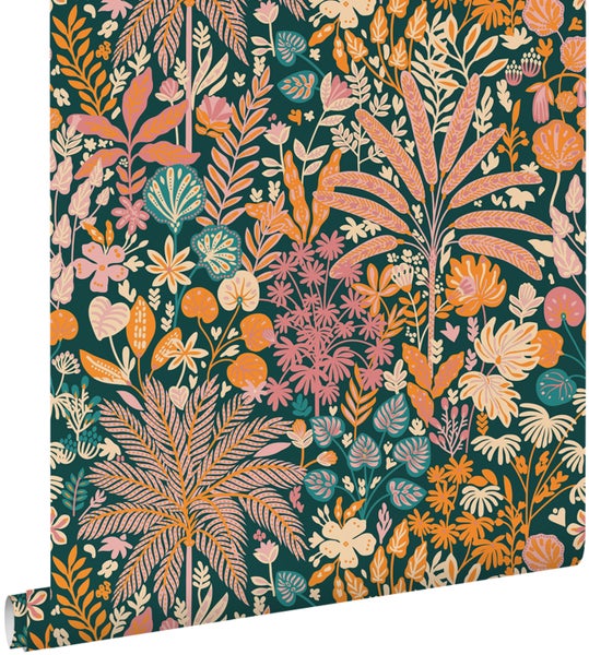 ESTAhome Tapete tropische Blätter und Blüten Multicolor - 50 x 900 cm - 130946