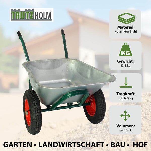 2-Rad-Schubkarre 100 Liter 160 kg Tragkraft verzinkter Stahl Luftrad auf Stahlfelge Bauschubkarre