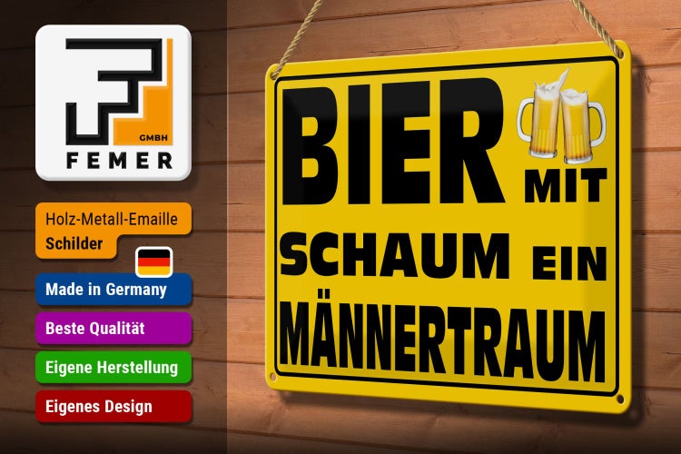 Blechschild Spruch 30x20cm Bier mit Schaum ein Männertraum