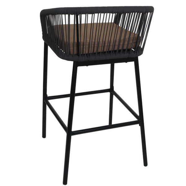 Barhocker mit Sitzkissen und geflochtener Rückenlehne