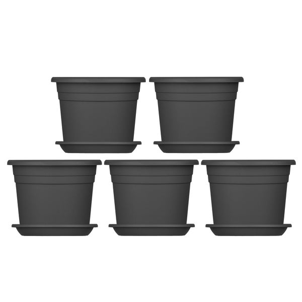 5x Blumentopf Ø 20 cm Farbe Anthrazit & Untersetzer Kunststoff Pflanztopf Containertopf Übertopf Pflanzkübel rund 20 x 14,5 cm Blumentöpfe