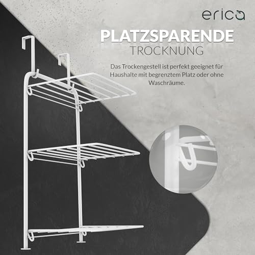Erica – praktischer weißer Wäscheständer für Tür zur platzsparenden Wäschetrocknung – 3 ausklappbare Flügel mit 11 Metern Wäscheleine bieten viel Fläche für Textilien