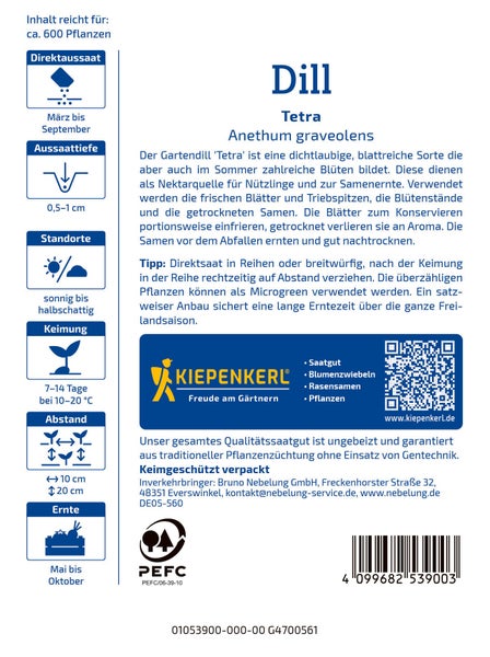 Saatguttüte Kiepenkerl Dill Tetra Anethum graveolens mit Anbauinformationen für den Garten.