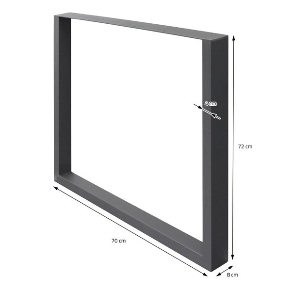 ECD Germany 2x Tischbeine aus Vierkantprofilen, 70 x 72 cm, Anthrazit, pulverbeschichtete Stahl, Industriedesign, Metall Tischkufen Tischuntergestell Tischgestell Möbelfüße, für Esstisch Schreibtisch