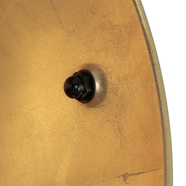 Detailaufnahme einer goldenen Oberfläche mit einer schwarzen Schraube.