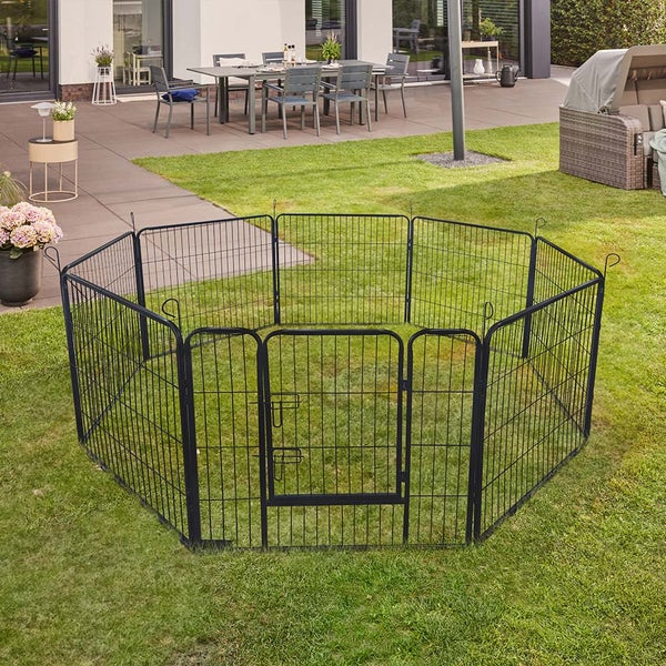 Home Deluxe - Welpenauslauf BARKI - 80 x 80 cm, 8-Teilig, Farbe: Schwarz, inkl. Türverriegelung, abgerundete Ecken und Kanten I Welpenspielplatz Welpenfreilauf