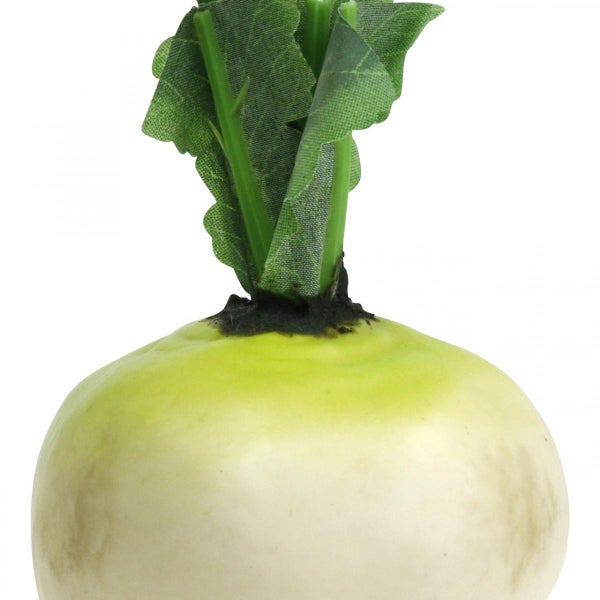 Künstliche Steckrübe mit grünen Blättern