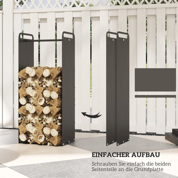 Outsunny Kaminholzregal, mit Griffe, für Outdoor, Indoor, bis 30 kg, 36 x 30 x 90 cm, Stahl, Schwarz