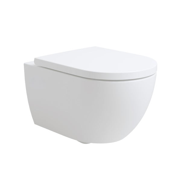Wand-WC mit Sitz und Deckel, modernes Keramik-Design.