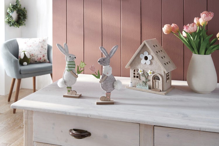 FRANK FLECHTWAREN|Filzhaus Frühlingszeit, 22 x 13,5 x 24,5 cm, POLYESTER, METALL, HOLZ