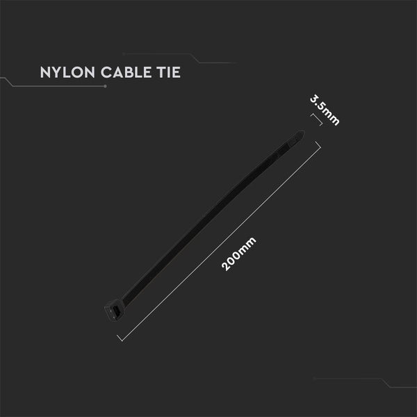 V-TAC  - Nylon-Kabelbinder - 3,5x200mm - Schwarz - 100 Stück/Packung