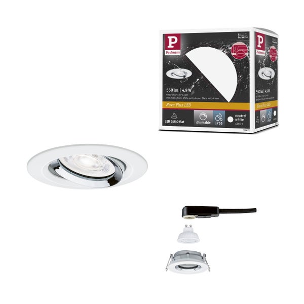 Paulmann Nova Plus LED Einbaustrahler Set mit Verpackung, Leuchtmittel und Anschlusskabel, schwenkbar, dimmbar, IP65, neutralweiß.