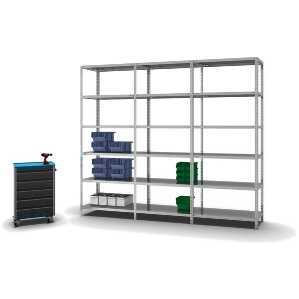PROREGAL Fachbodenregal Schraubsystem Medium-Duty Grundregal HxBxT 250 x 100 x 50 cm 6 Ebenen Fachlast 200 kg Beidseitig Nutzbar Verzinkt