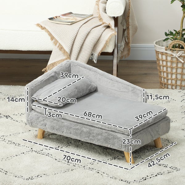 PawHut Hundesofa für mittelgroße Hunde, Hundebett mit abnehmbarem und waschbarem Kissen, Haustiersofa mit Holzbeine, mit Erhöhtem Design, 15 kg, Hellgrau
