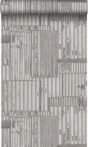 Origin Wallcoverings Tapete industrielle Wellplatten aus Metall 3D Hellgrau - 53 cm x 10,05 m - 347615
