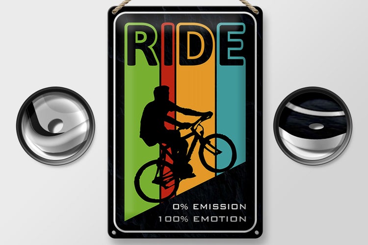 Blechschild Spruch 20x30cm Ride Bike Fahrrad 0% Emission