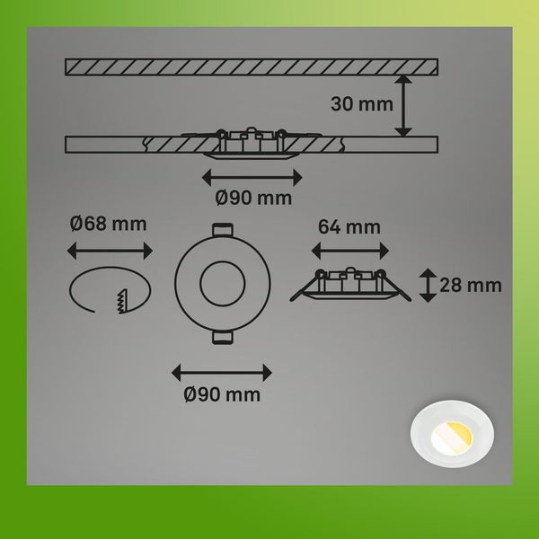 6er Set LED Bad Einbaustrahler LED Einbauleuchten Bad Spots CTS Flach Ra90