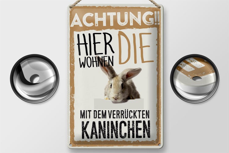 Blechschild Spruch 20x30cm Achtung hier Kaninchen