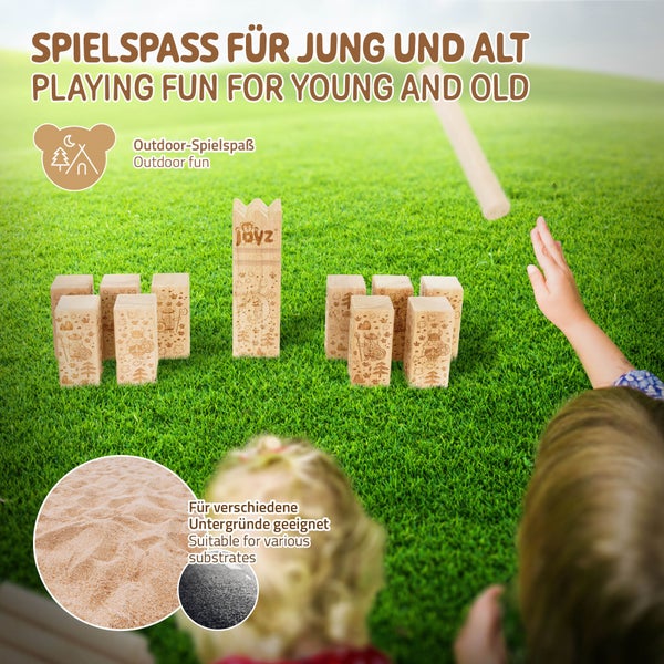 Joyz XXL Wikinger Kubb Spiel aus massivem Holz in Premium Qualität, 21 Spielelemente, für 2 bis 12 Spieler, Wikinger Wurfspiel Schach Spiel Schwedenschach Outdoor Holzspiel für Kinder & Erwachsene