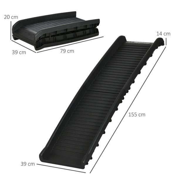 PawHut Hunderampe, 155L x 39B x 14H cm, PP, Schwarz