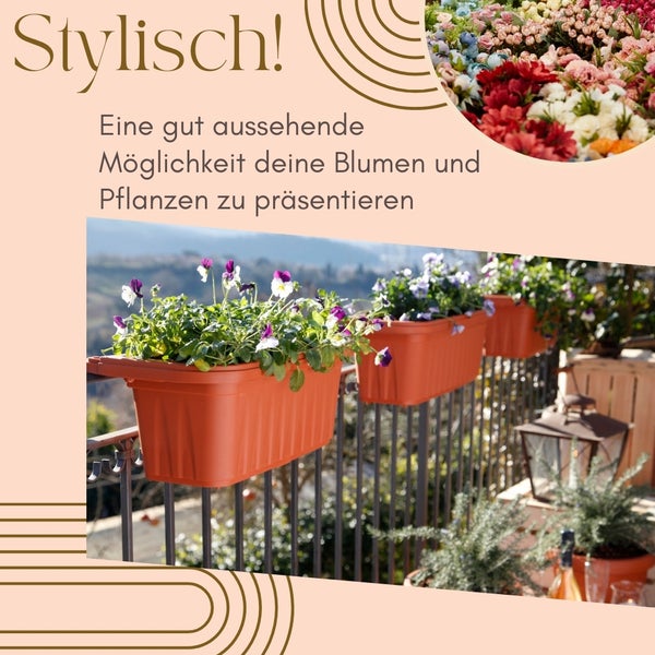 Blumenkasten Balkongeländer Balkon Blumenkasten Balkonkasten mit Halterung Balkonkasten Geländerkasten Balkonkasten mit Wasserspeicher grau 50 cm