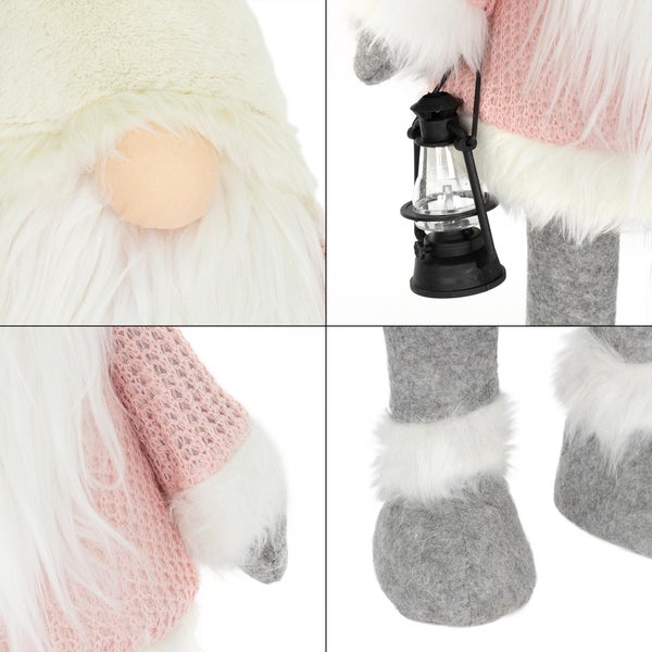 ECD Germany LED Wichtel-Figur mit warmweiß beleuchtete Laterne und Nase 80cm Rosa-Weiß stehend batteriebetrieben Weihnachtsdeko Weihnachtswichtel Weihnachtszwerg Deko Zwerg Gnom Plüsch Puppe mit Mütze