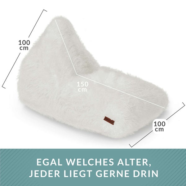 Green Bean Sitzsack Felloptik Indoor 150x100x100cm mit 220 Liter EPS-Perlen Füllung - Kuschelig Weich Waschbar - Drinnen Stoff Bodenkissen Liegekissen Sitzkissen Creme