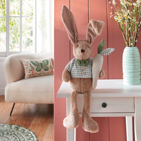 FRANK FLECHTWAREN|Kantenhocker Hase Henry, 16 x 14 x 60 cm, POLYESTER, METALL, SAND