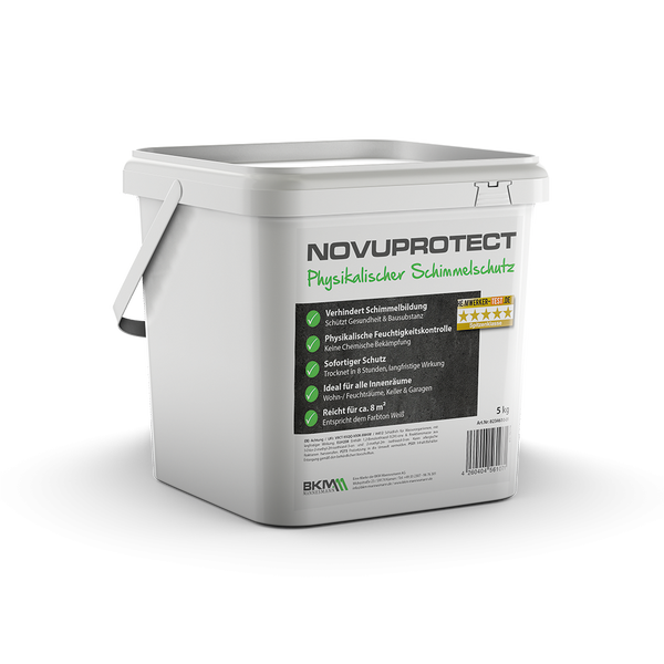 BKM Mannesmann NOVUPROTECT physikalischer Schimmelschutz in Weiß, 5 Kilogramm Eimer für Innenräume, Reichweite circa 8 Quadratmeter.