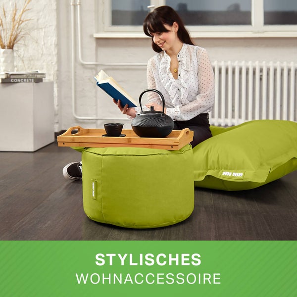 Green Bean Sitzsack-Hocker 45x25cm mit EPS-Perlen Füllung - Fußhocker Fußkissen Sitz-Pouf für Sitzsäcke - Bodenkissen für Kinder und Erwachsene - Fußablage Sitzkissen Sitzhocker Grün
