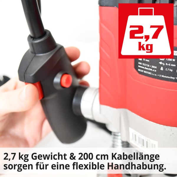 Oberfräse mit Bedienelement in der Hand