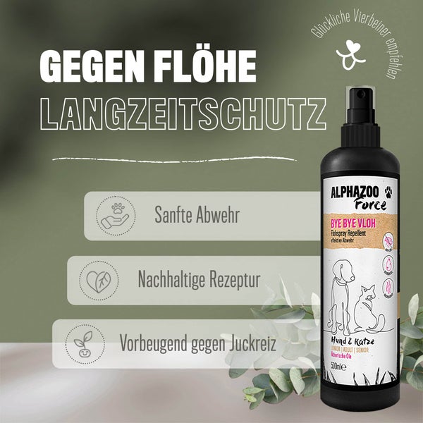 ALPHAZOO ByeByeVloh Flohmittel 100ml für Hunde und Katzen I Starkes Anti Flohspray