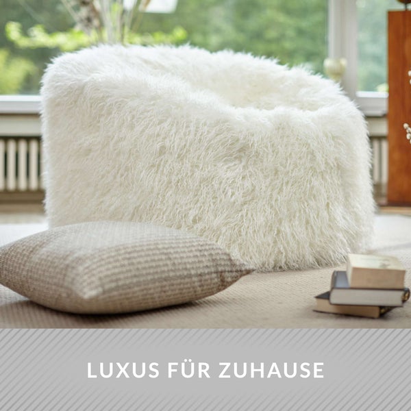 Green Bean Sitzsack Fellotpik mit Füllmaterial (EPS Perlen) - Indoor Maße ca 100 x 55 cm - Bean Bag Sitzkissen Sitzpuff Sitzsessel Bodenkissen Lounge Creme