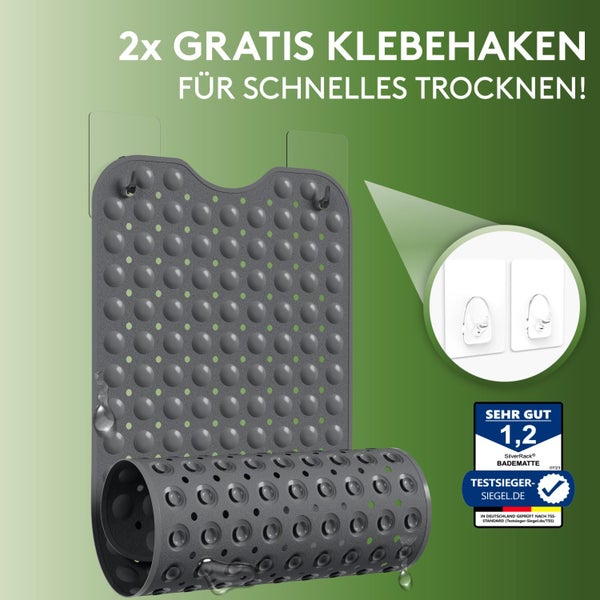 SilverRack Badewannenmatte 100x40 cm (Anthrazit) - Antirutschmatte Badewanne BPA frei für Kinder und Babys - Duschmatte schimmelresistent & maschinenwaschbar - Badematte rutschfest