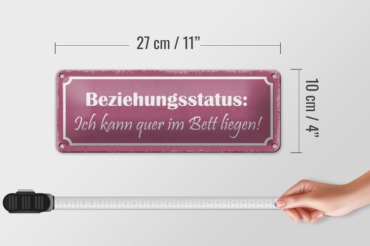Blechschild Spruch 27x10cm Beziehungsstatus quer im Bett Dekoration