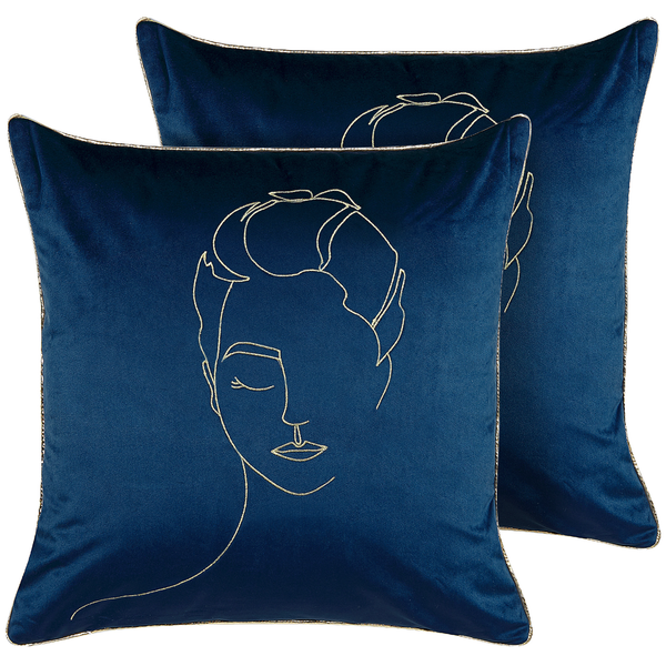 Dekokissen 2er Set CROCUS Samtstoff 45 x 45 cm Dunkelblau Abstraktes Muster