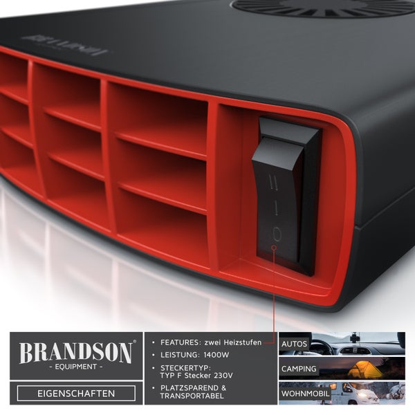 Brandson Heizlüfter 1400W, Innenraumheizung, mobile Auto Heizung, PKW, Überhitzungsschutz, Entfroster Standheizung, Schwarz/Rot