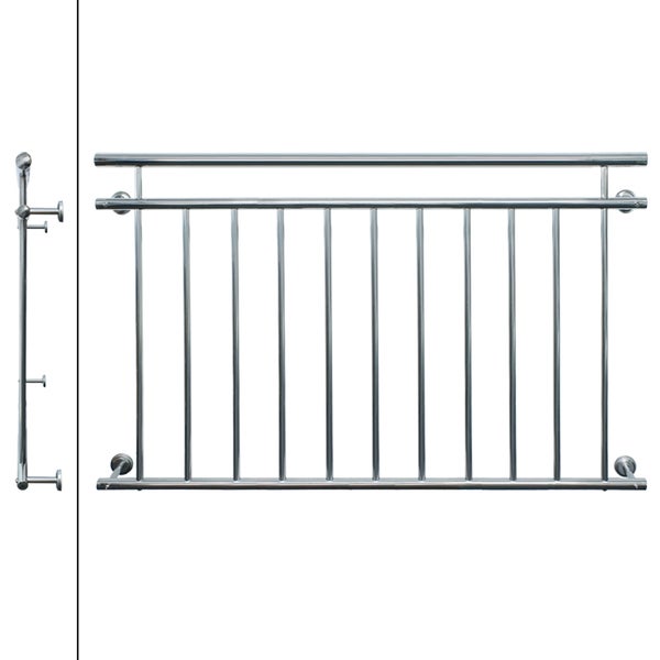 ECD Germany Französischer Balkon 90x156 cm mit 11 Füllstäben, Silber glänzend, aus Edelstahl, Balkongeländer Stabgeländer Balkonbrüstung Balkongitter Fenstergeländer Außen Fenstergitter Fensterschutz