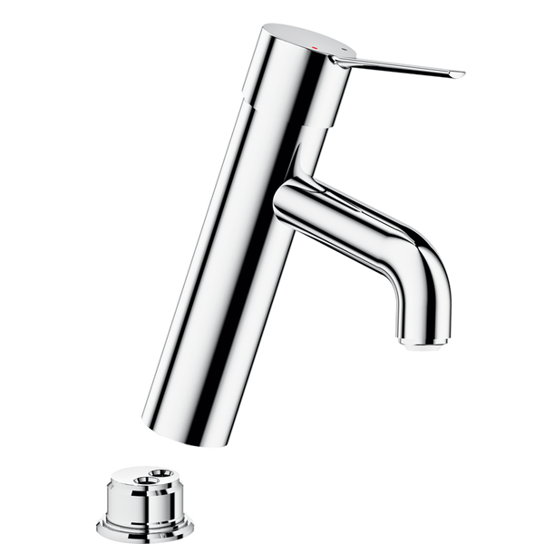 Einhebel Waschtischarmatur mit seitlichem Bedienhebel, glänzende Metalloberfläche für Badezimmer.