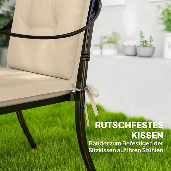 Outsunny 4er Set Sitzkissen 108 x 50 x 5 cm Stuhlkissen mit Bändern, Outdoor Indoor Sitzauflage, Sitzpolster, Bankpolster für Gartenmöbel, Sitzsthul, Essstuhl, Beige