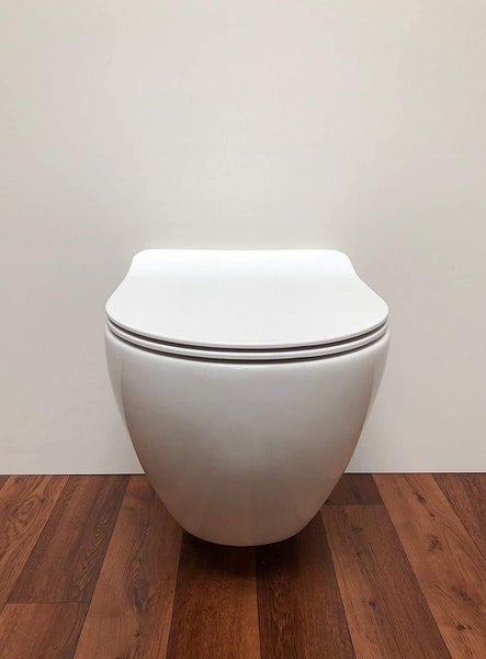 Design Wand-WC ADOB Tiefspüler ohne Spülrand wassersparend inkl. Schallschutzmatte inkl. WC-Sitz mit Absenkautomatik