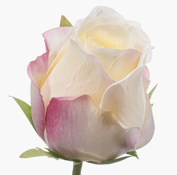 Künstliche Pflanze mit grünen Blättern und Stiel aus Kunststoff, Detailansicht.