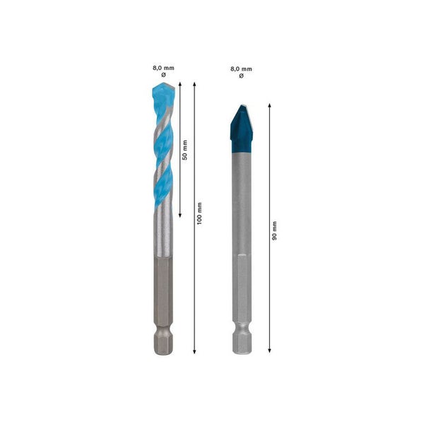 Zwei 8,0 mm Durchmesser Fliesenbohrer mit einer Länge von 100 mm und 90 mm